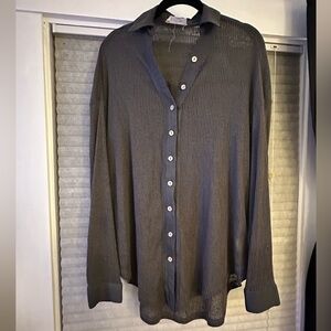 Listicle Oversized Gray Button Down Shirt